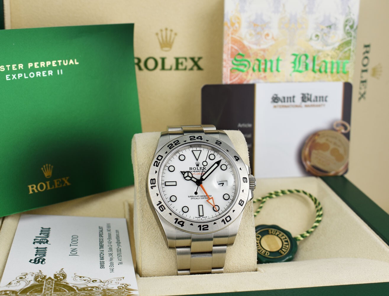 ROLEX 42mm Stainless Steel Explorer II POLAR White w/ CARD 216570 SANT BLANC