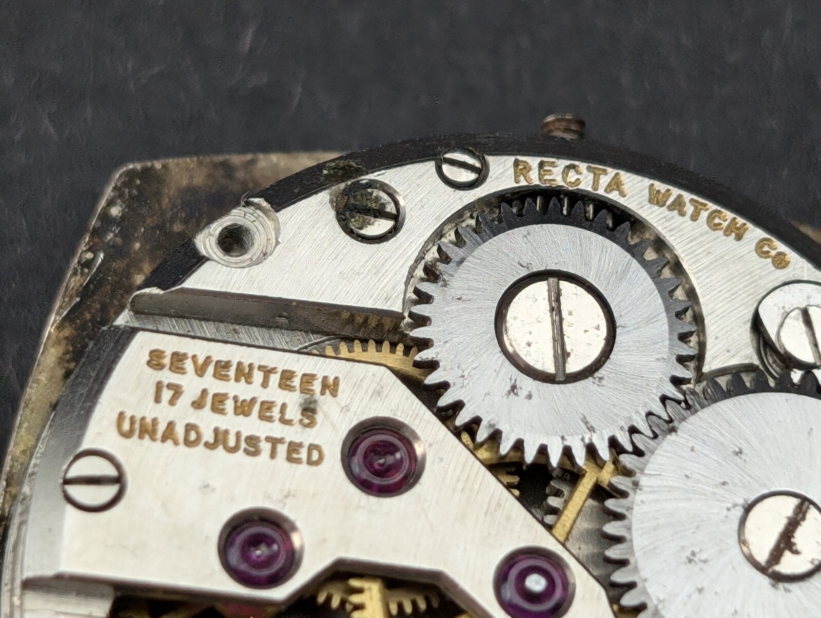 Vintage RECTA Watch Co Rounded Square Art Deco 20mm Movement for PARTS or REPAIR