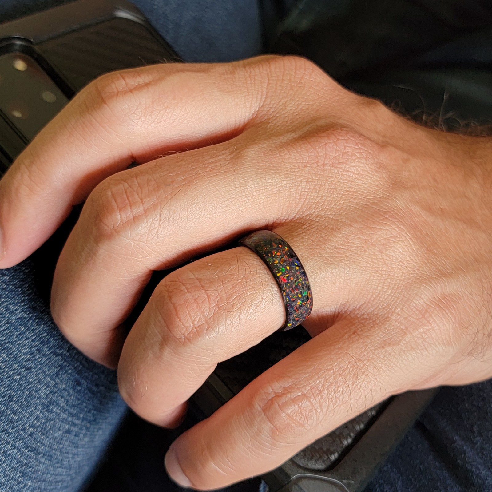 Carbon Fiber Ring with Fire Opal inlay – Handcrafted – Sizes 4-16 – Custom Width
