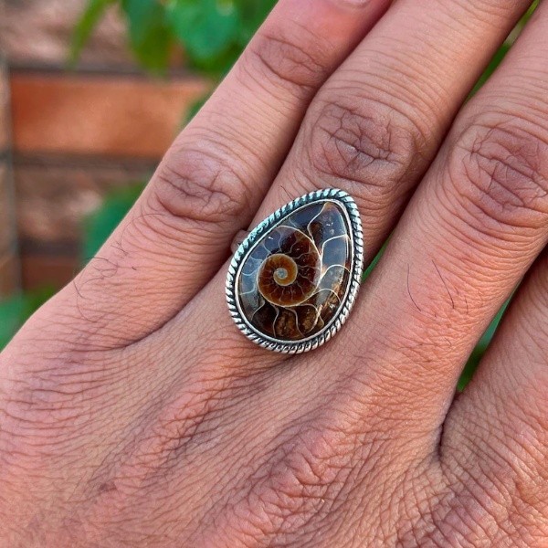 Solid 925 Silver Ammonite Fossil Ring Handmade Statement Ring All Size SR762