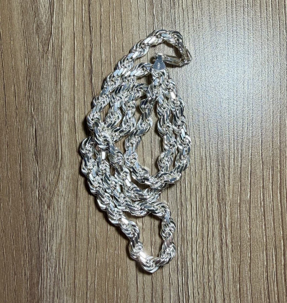 925 Stamped Sterling Silver 7mm Diamond Cut Rope Chain Necklace 22 inch