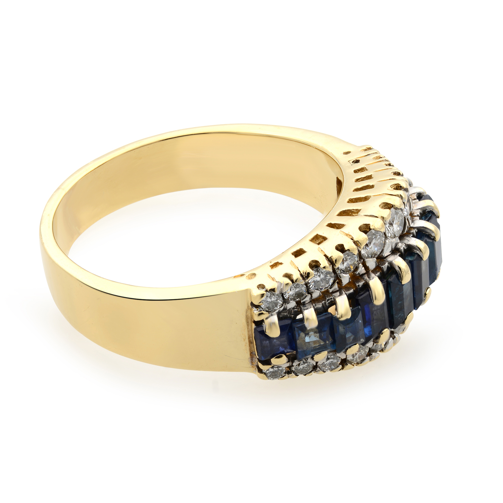 1.00cttw Blue Sapphire & 0.50 Cttw Diamond Cocktail Ring 14K Yellow Gold Size 10