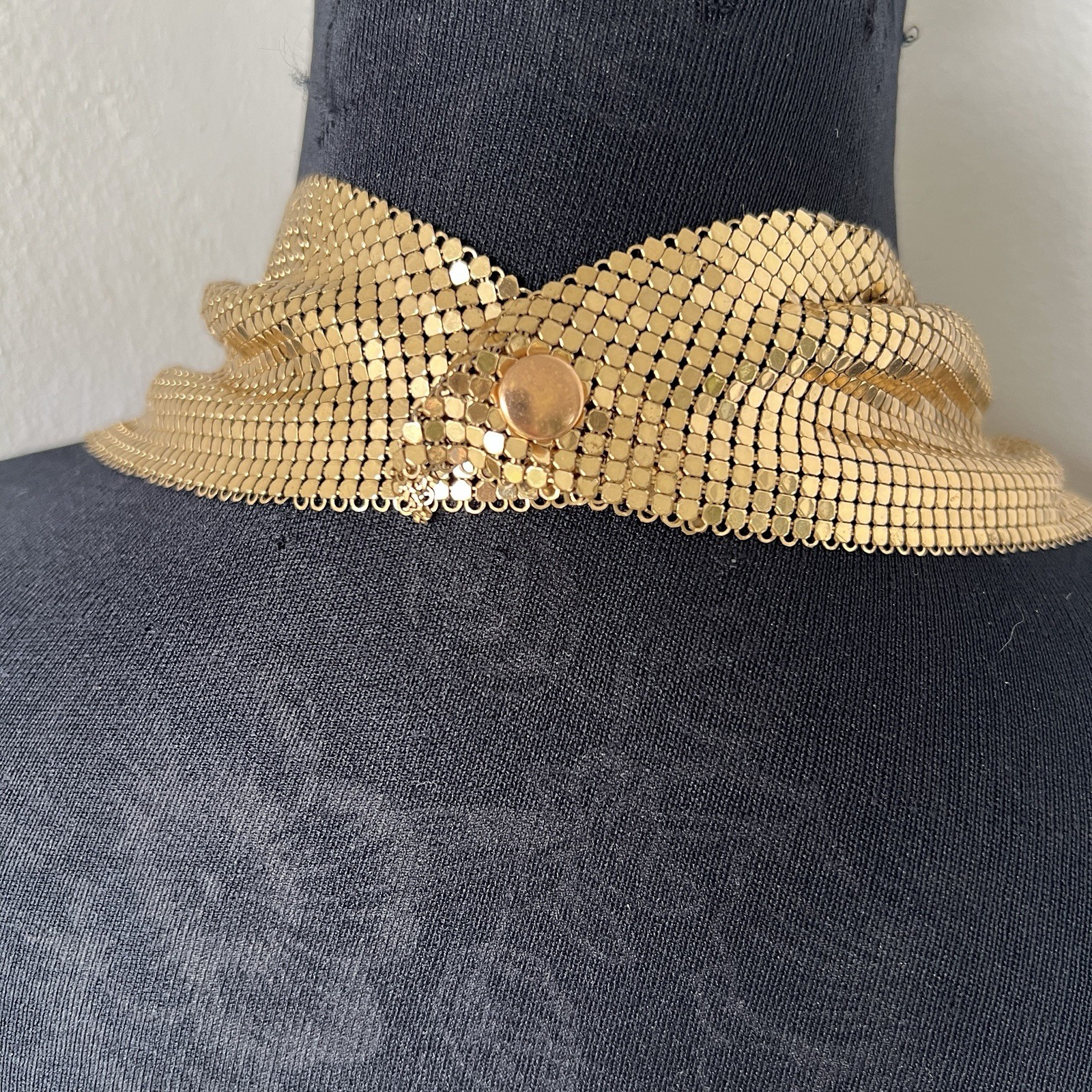 XL Vintage Chainmail Mesh Disco Scarf Bib Necklace Gold Bandanna Collar Cowl 24”