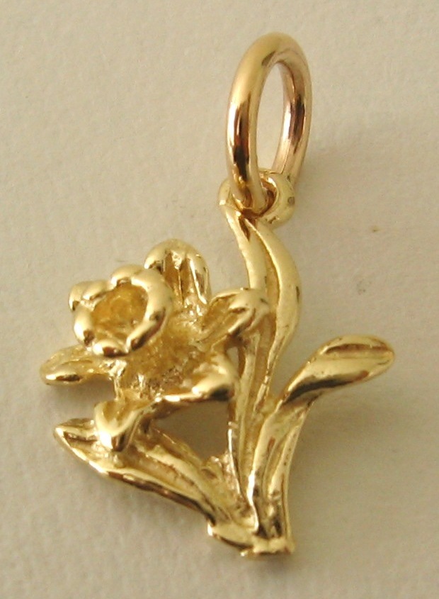 SOLID 9K 9ct Yellow Gold DAFFODIL FLOWER CHARM/PENDANT