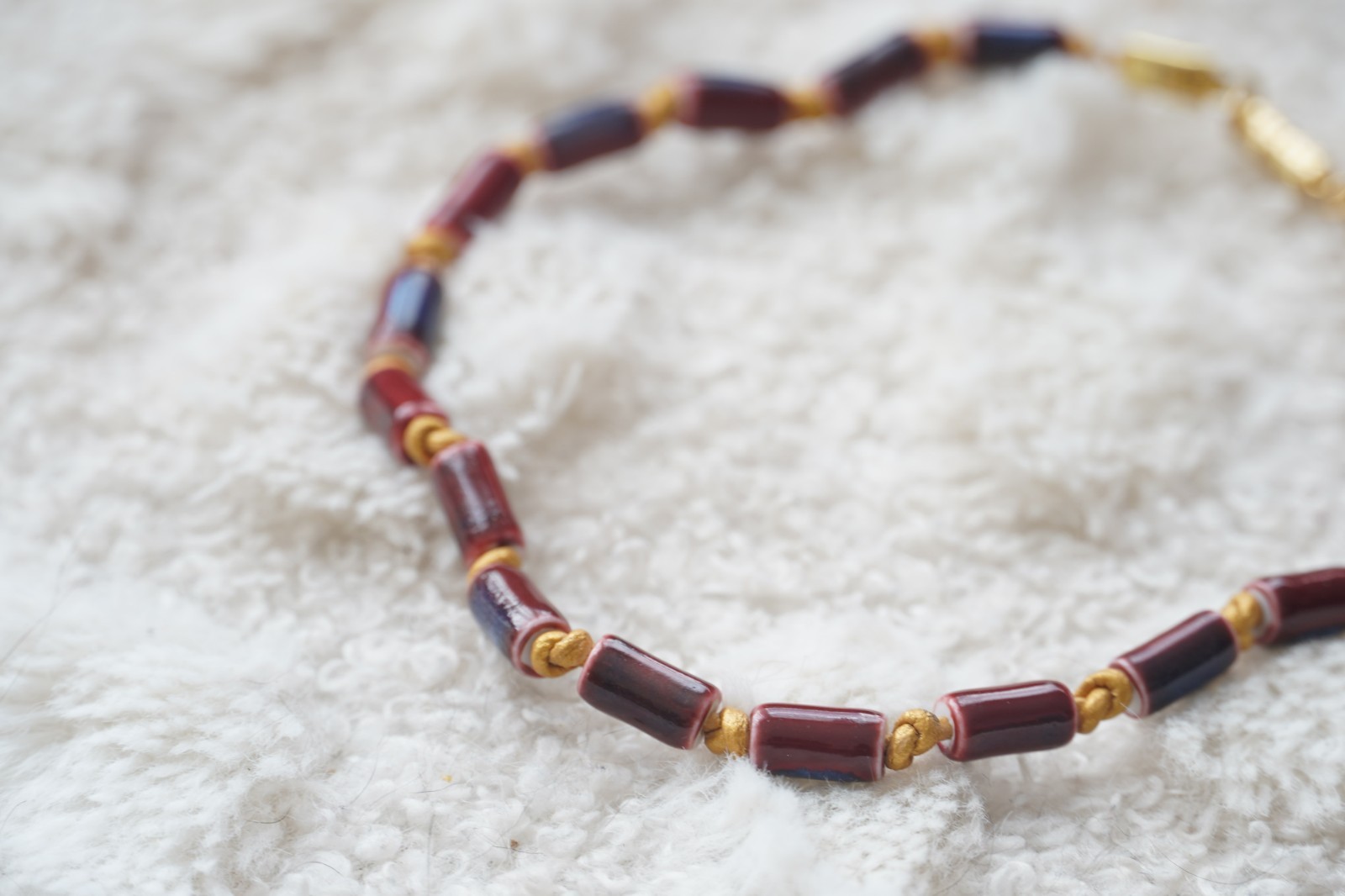 Burnt Red Glass Tube Beaded Cord 11″ Necklace For Cats or Small Dogs