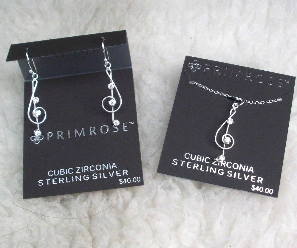 G Clef Pendant Sterling Silver Necklace Plus Pierced Earrings Set Music Note New