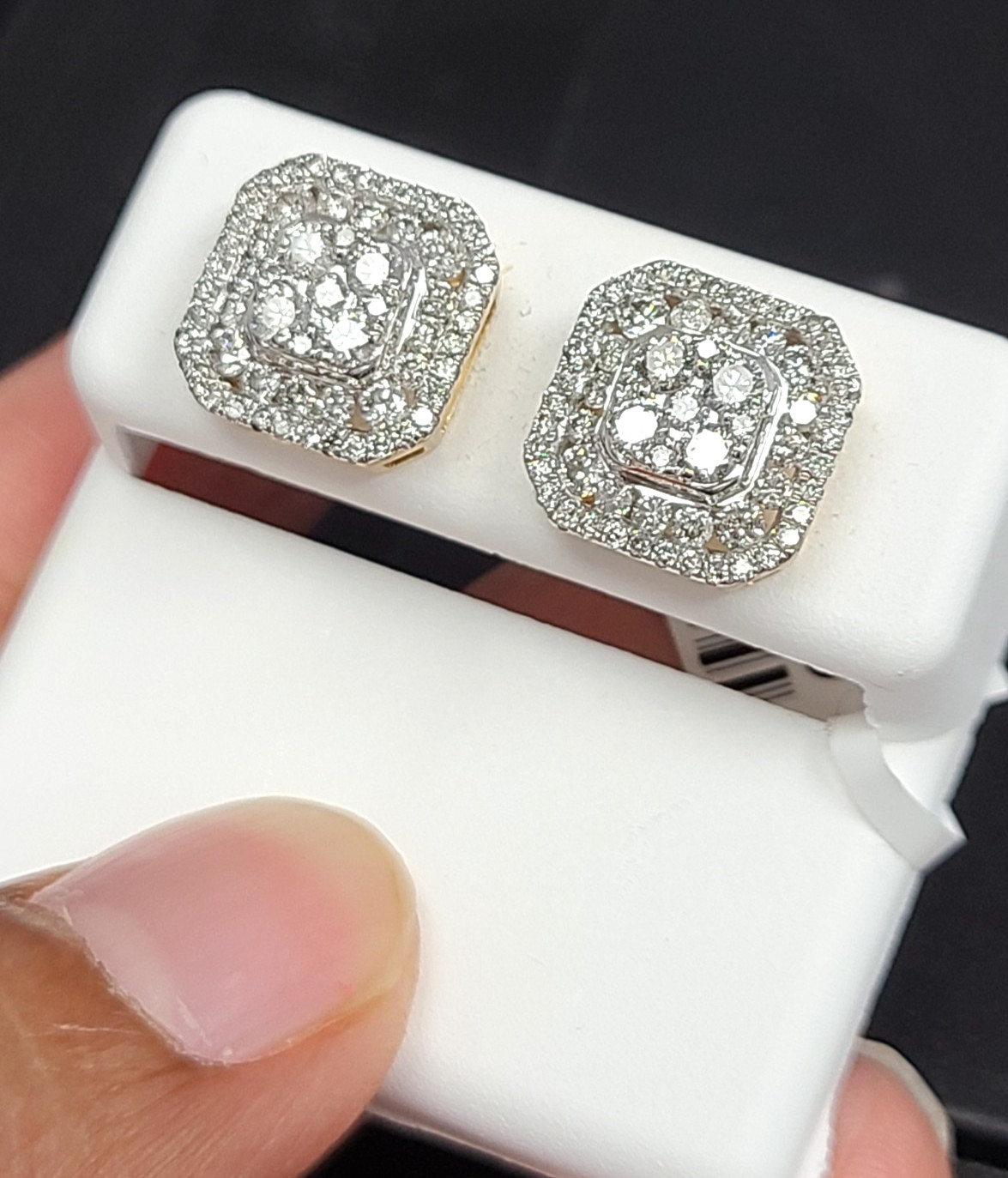 DEAL! 1.50 CTW NATURAL REAL DIAMONDS SQUARE STUDS EARRINGS 10K GOLD 11.5mm
