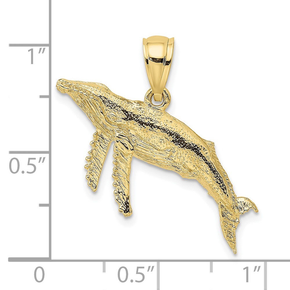 10K Yellow Gold 2-D Textured Whale Charm Pendant L-13.7 mm, W-18.35 mm