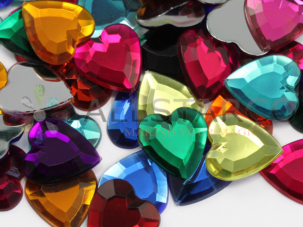 15mm Assorted Colors Flat Back Heart Acrylic Rhinestones Gems Crafts 120 Pieces