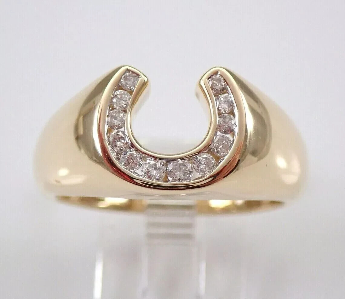 1.00Ct Lab Created Diamond Men’s Wedding Horseshoe Ring 14K Yellow Gold Plated