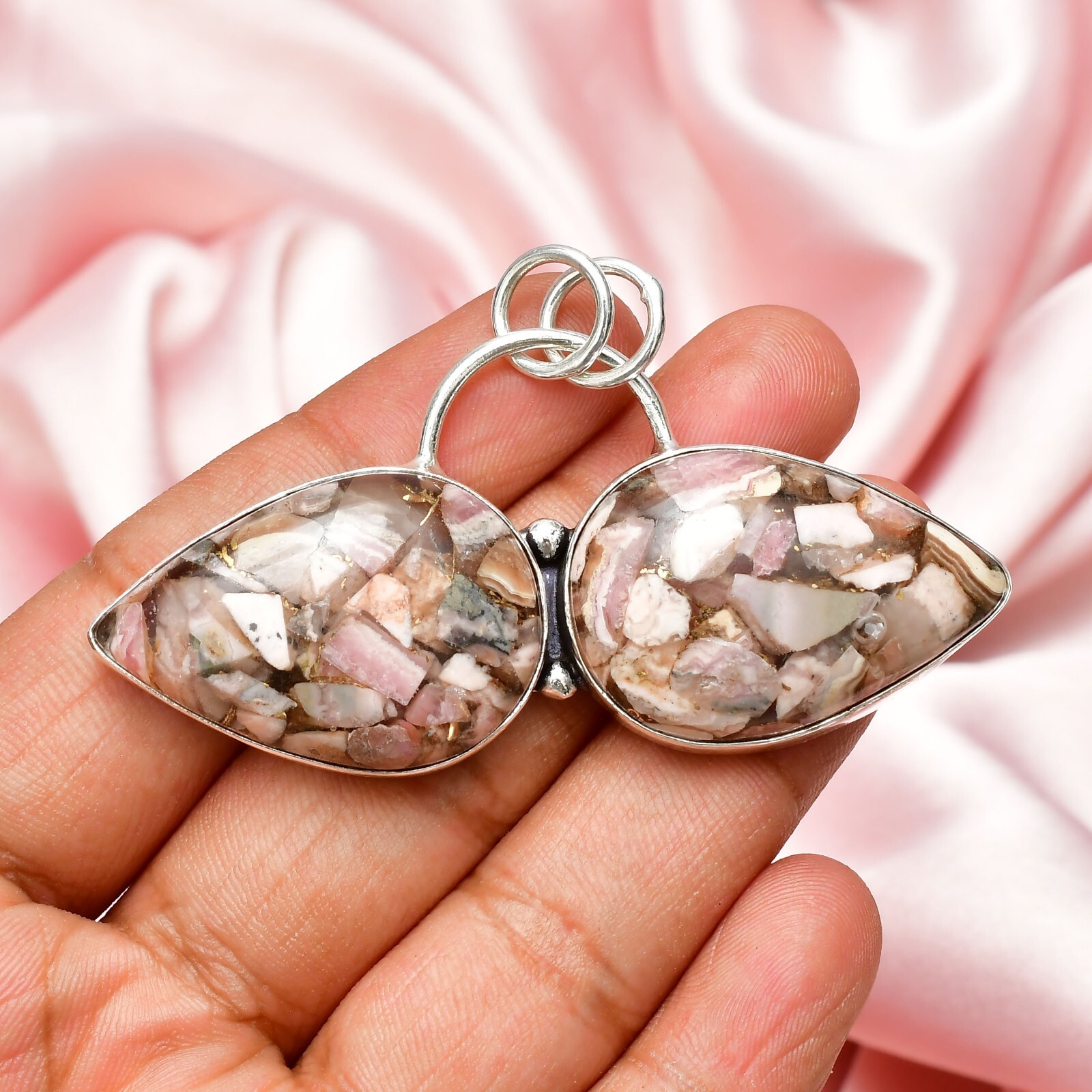 Copper Rhodochrosite Gemstone 925 Sterling Silver Handmade Jewelry Pendant 1.56″