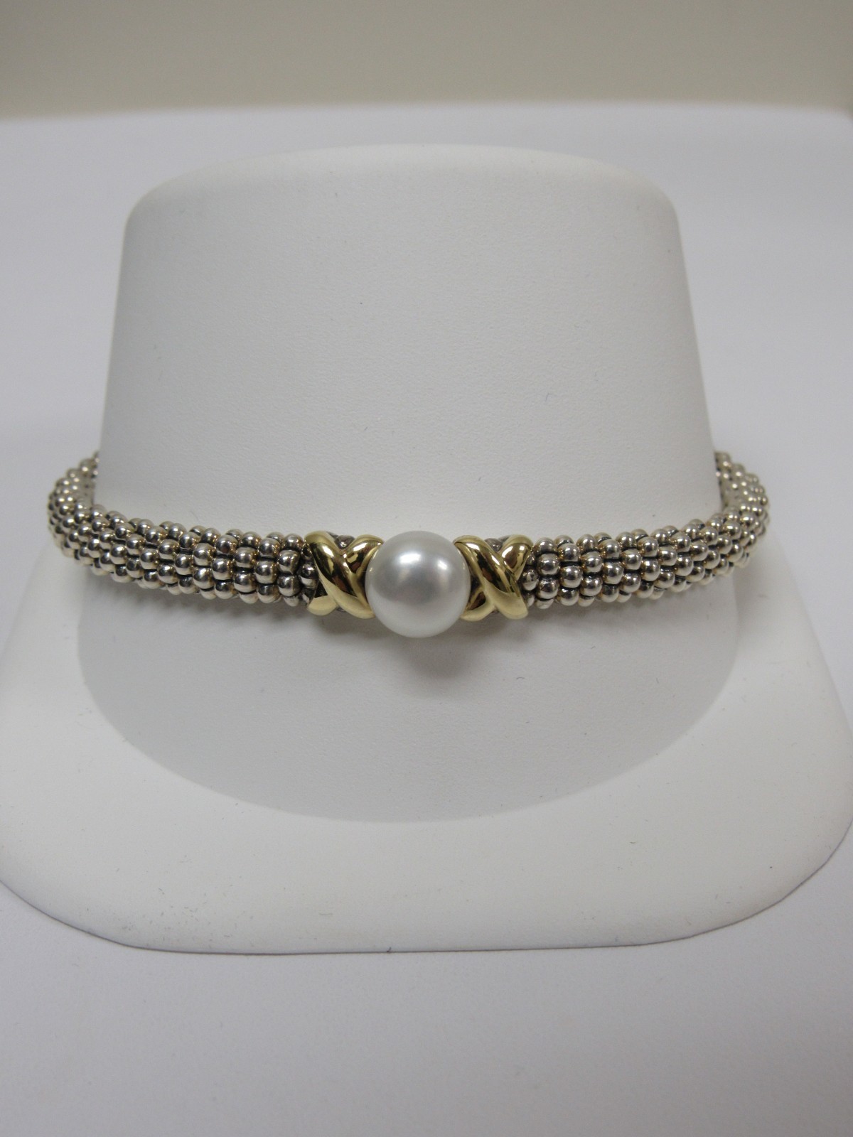 Designer LAGOS Sterling Silver 18K 6mm Luna Pearl Caviar Rope Bracelet