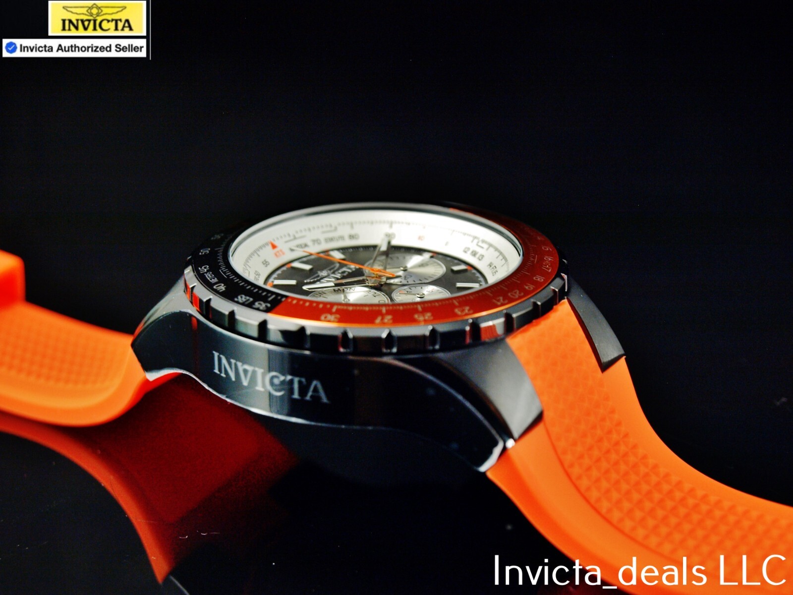 Invicta Men’s 50mm AVIATOR NAUTICAL Series Quartz BLACK DIAL Orange Tone SS Watc