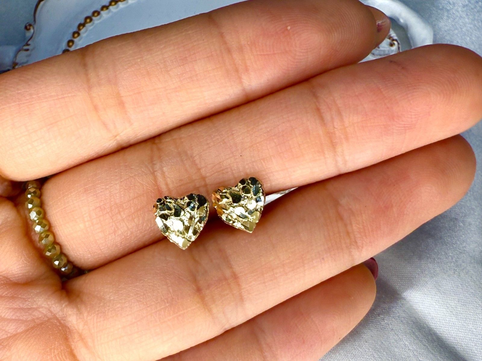 10K Real Solid Yellow Gold Heart Nugget Earrings