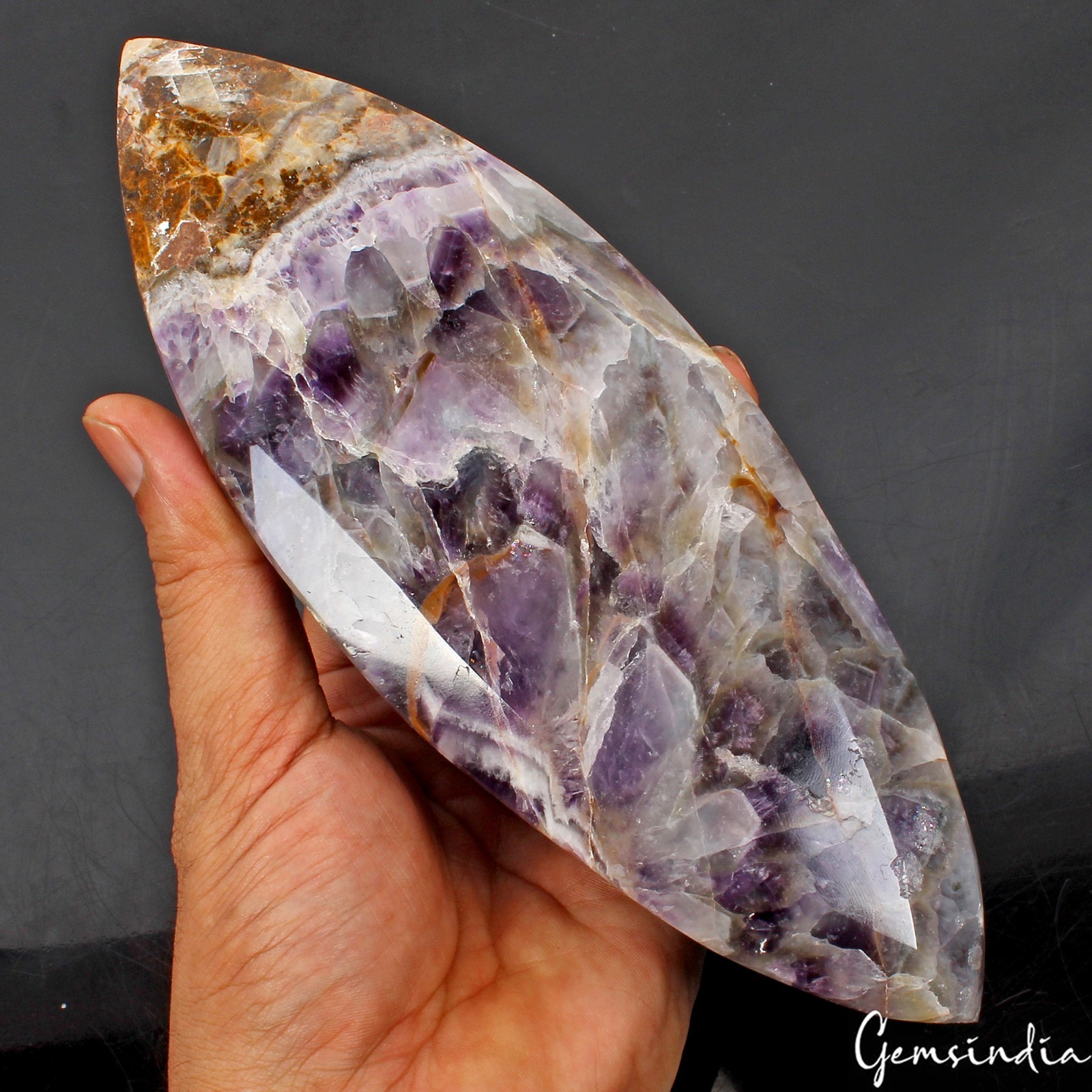 Natural Chevron Amethyst Loose Gemstone 1.1kg Huge Marquise Cut Untreated