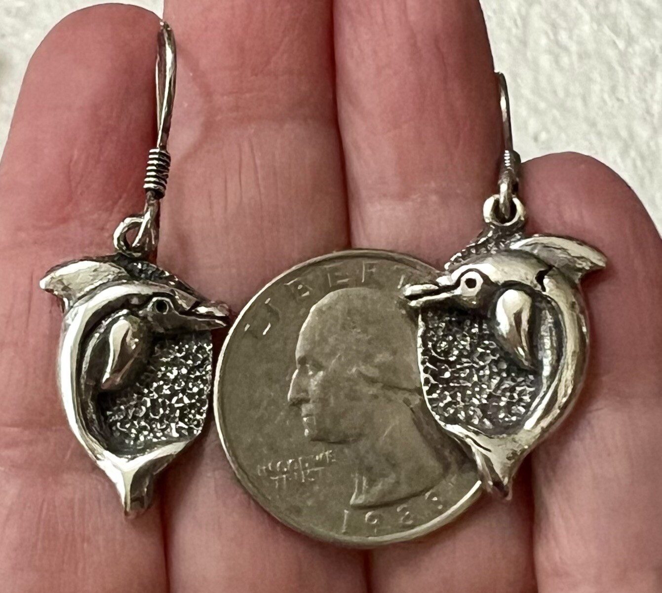 1990s Sterling Silver NWF National Wildlife Federation DOLPHIN Earrings 6g w/Box