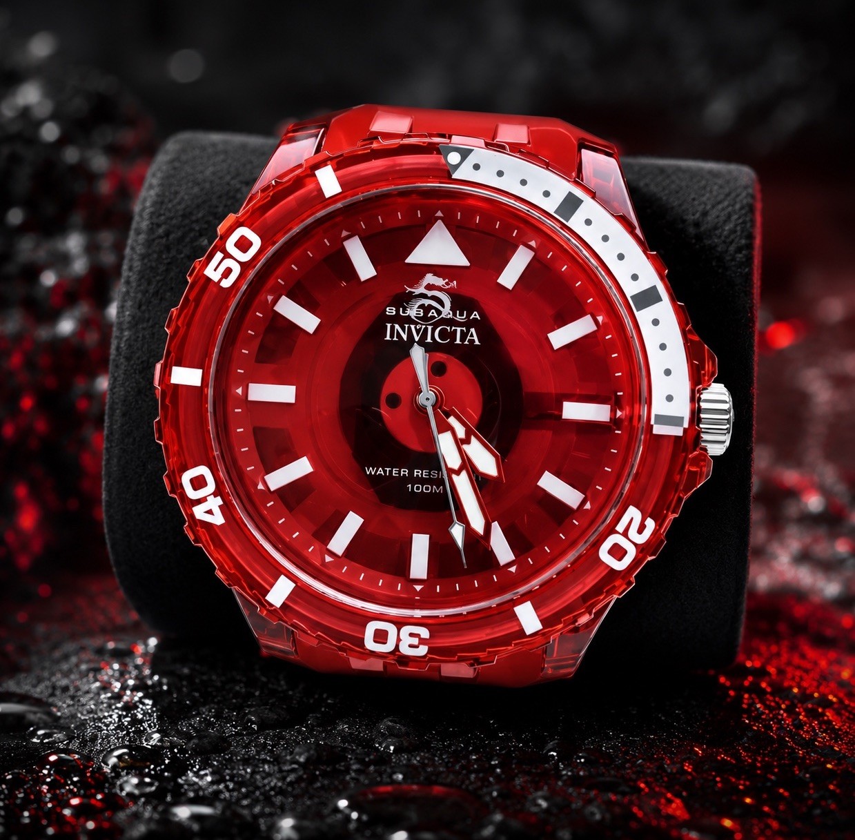 SUBAQUA RED Sport Diver 100M Mens Diving Watch Flame Fusion Quartz 44mm 🇺🇸