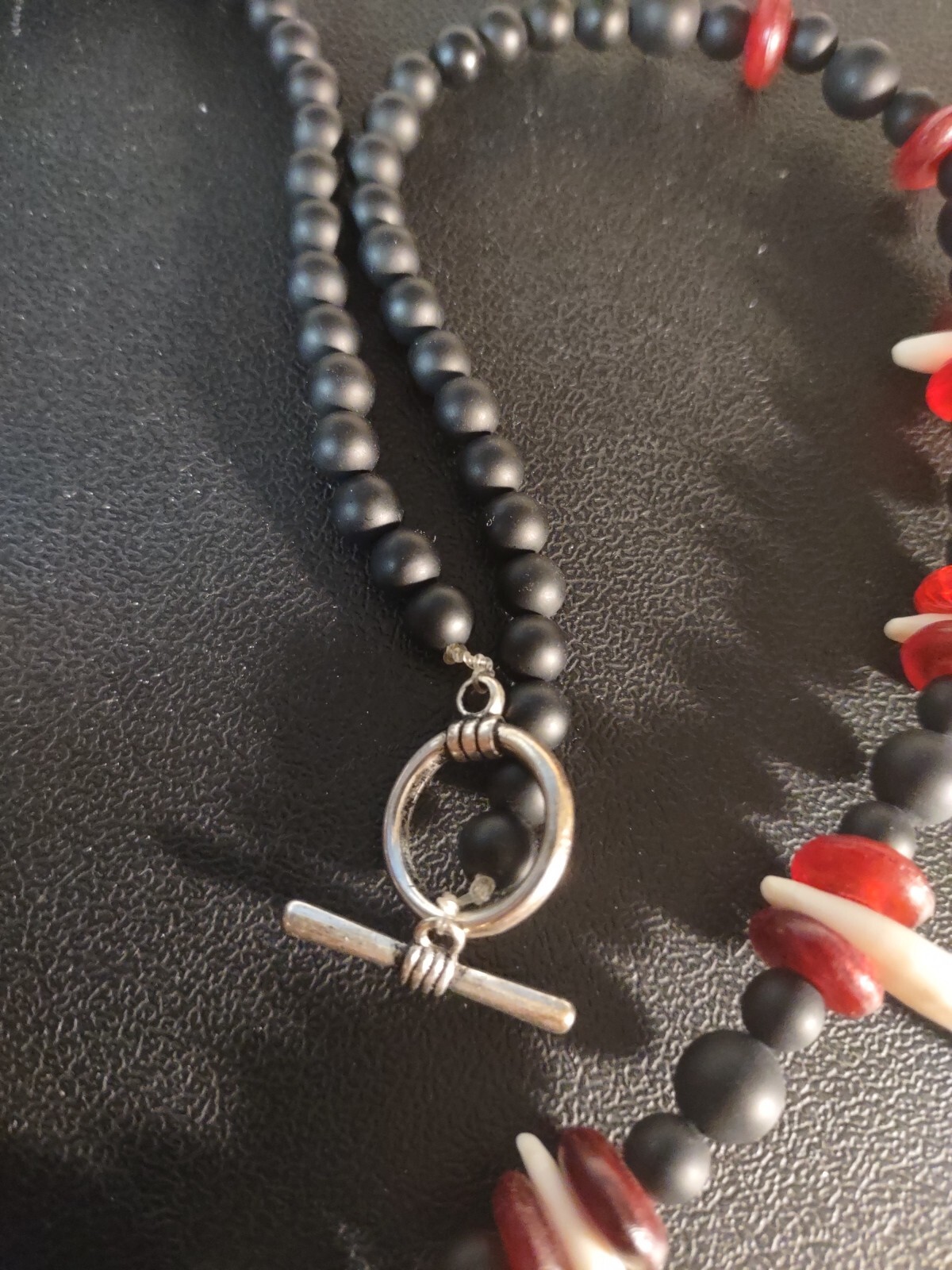 Modern 25″ Genuine Coyote Tooth Teeth, Onyx, Horn Necklace Handmade Artisanal