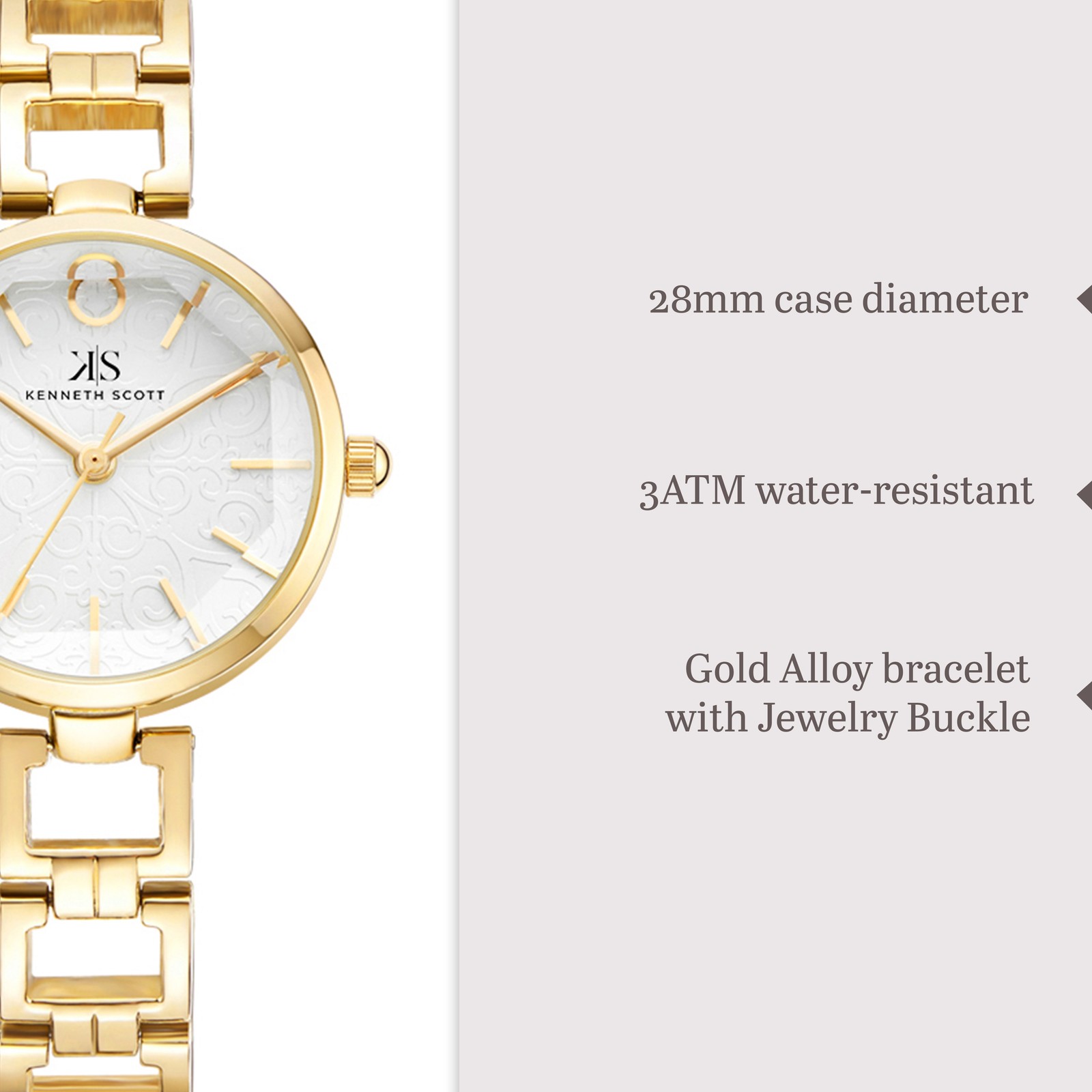 Kenneth Scott Women’s Analog Watch | White Dial, 28mm, 30 m (3 ATM)