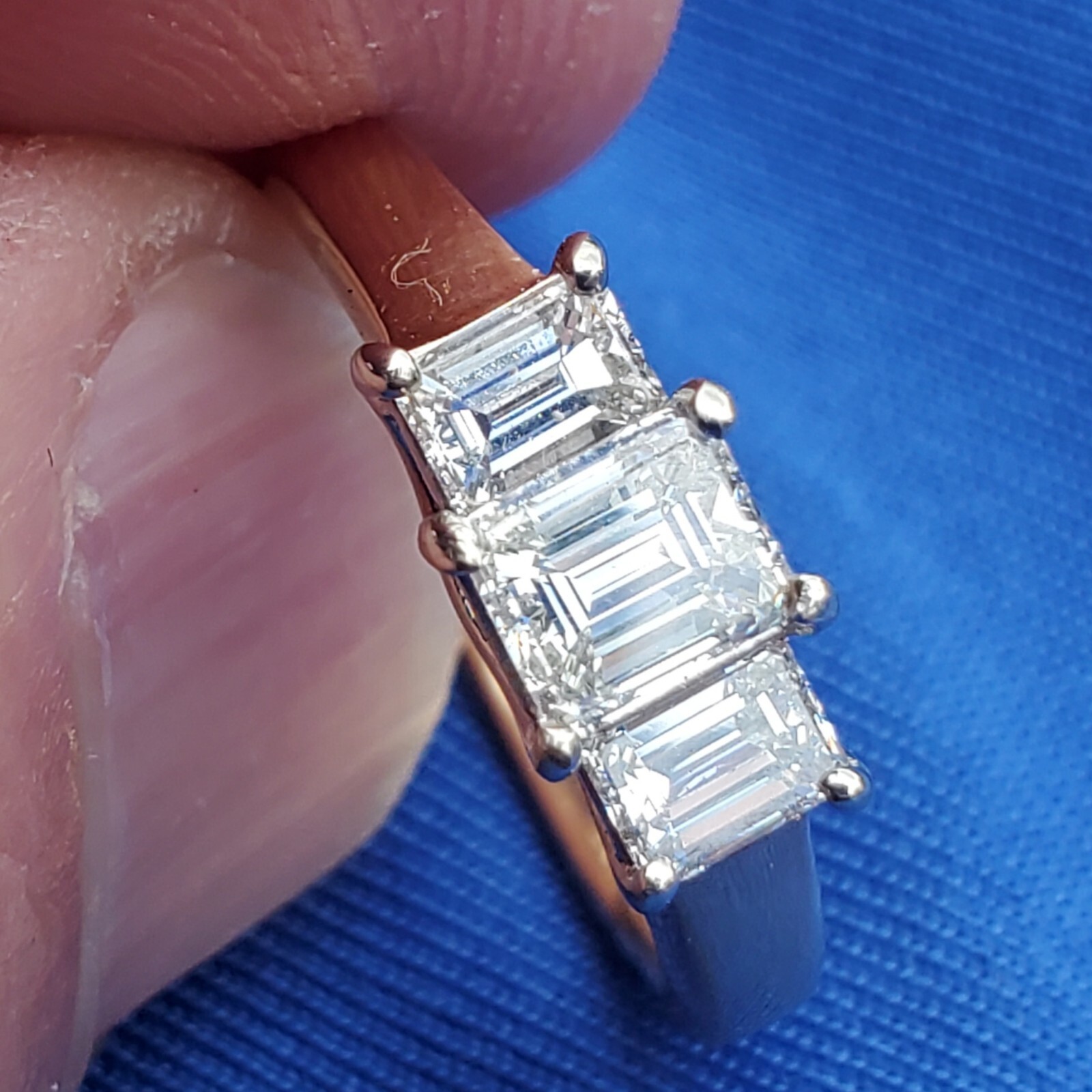 Original EARTH MINED DIAMOND Emerald cut Deco Engagement Ring Vintage 3 stone 7