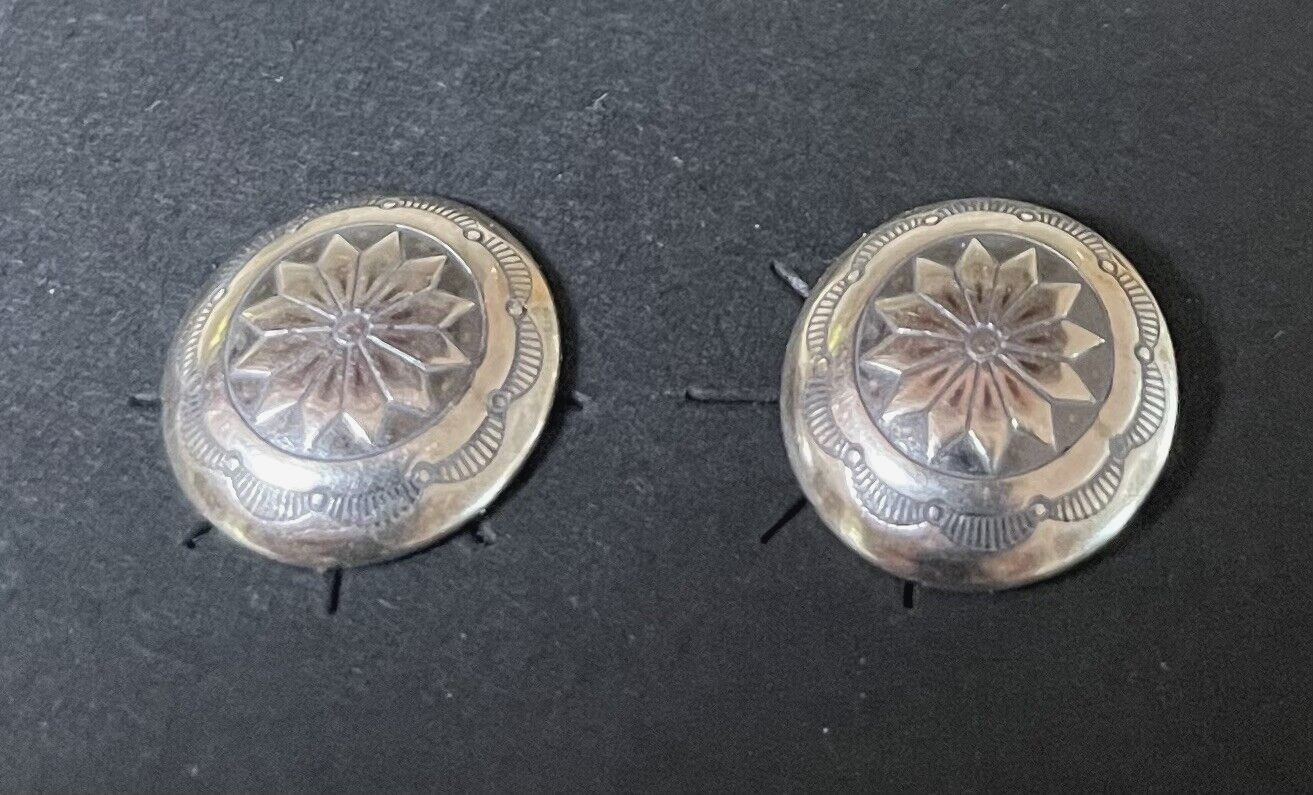 Navajo Sterling Silver Concho Stamped Post Earrings