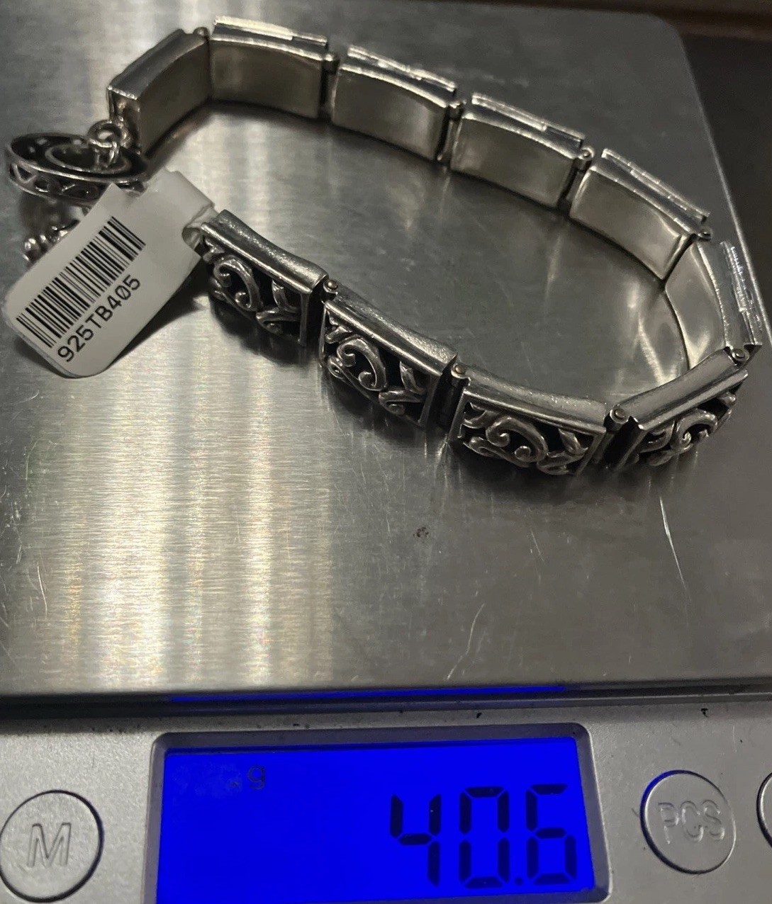 Vintage Floral Design 925 Sterling Silver Toggle Clasp Bracelet 40grams 8inches