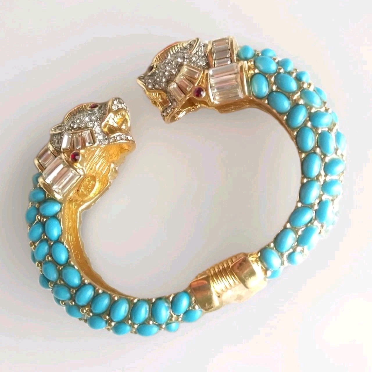 KENNETH LANE KJL KOI FISH GP CUFF/BRACELET TURQUOISE/CORAL CABS RED/ICE CRYSTALS