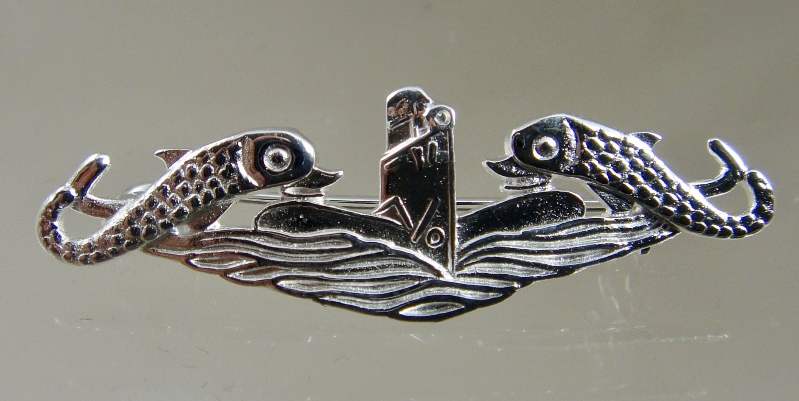 US NAVY Licensed Submarine dolphin mess dress 38mm sterling pin Badge Deep Wave