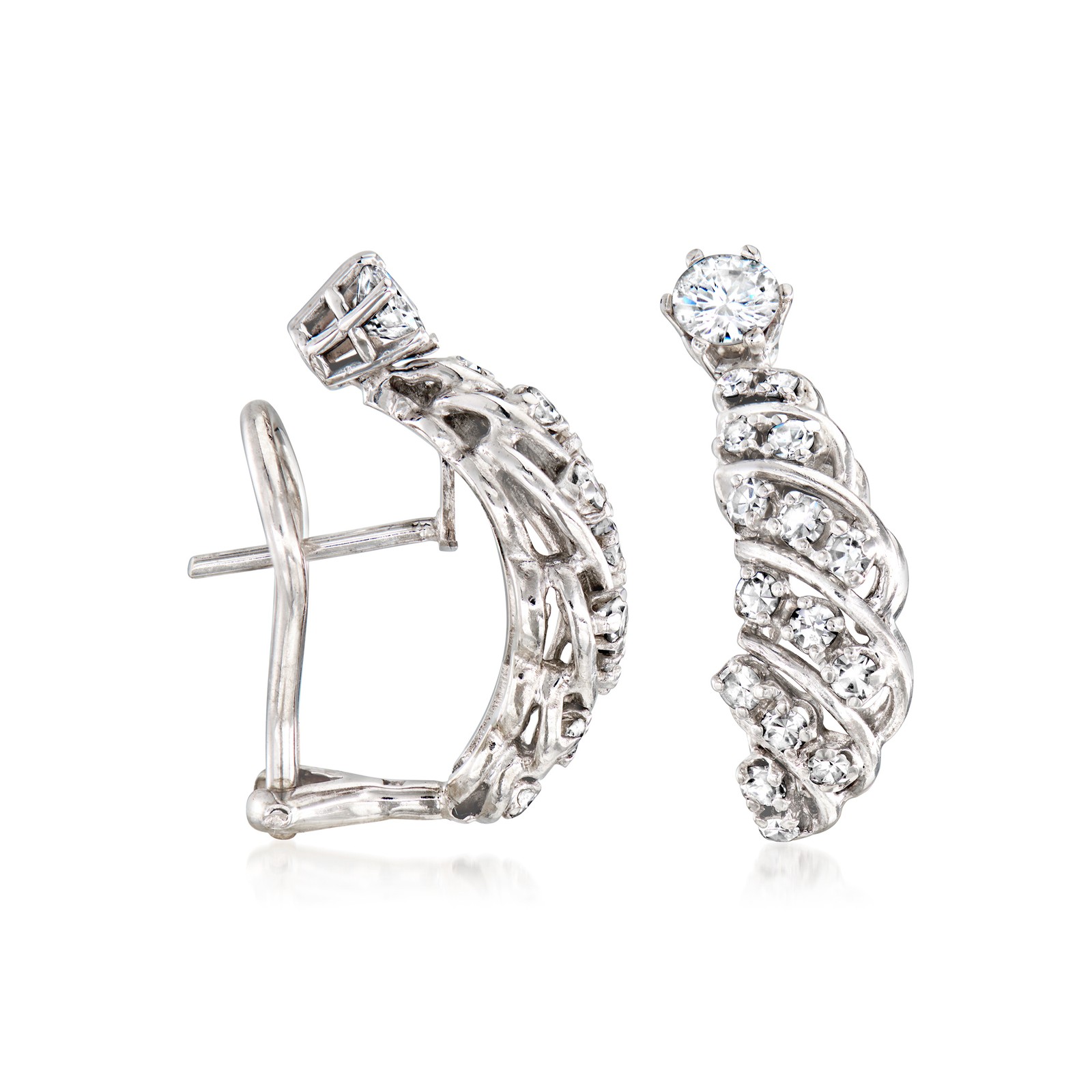 Vintage 1.40 ct. t.w. Diamond Curved Earrings in 14kt White Gold