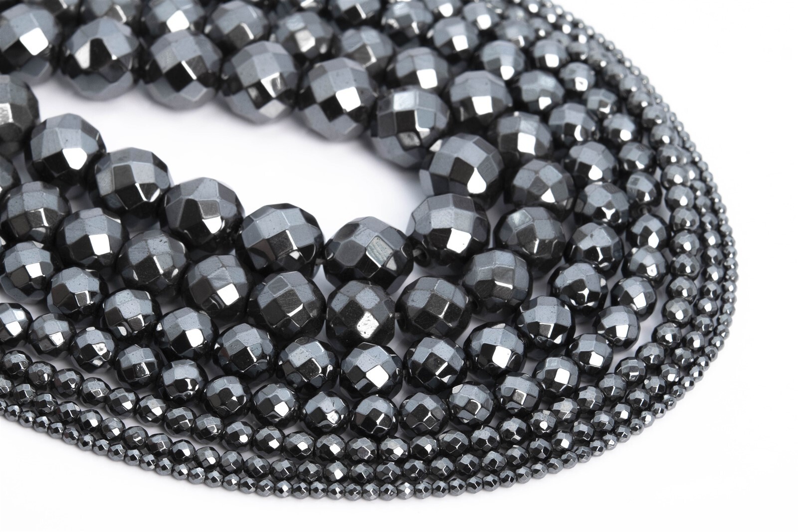 Natural Black Hematite Grade AAA Faceted Round Loose Beads 2/3/4/5-6/7-8/9-10MM