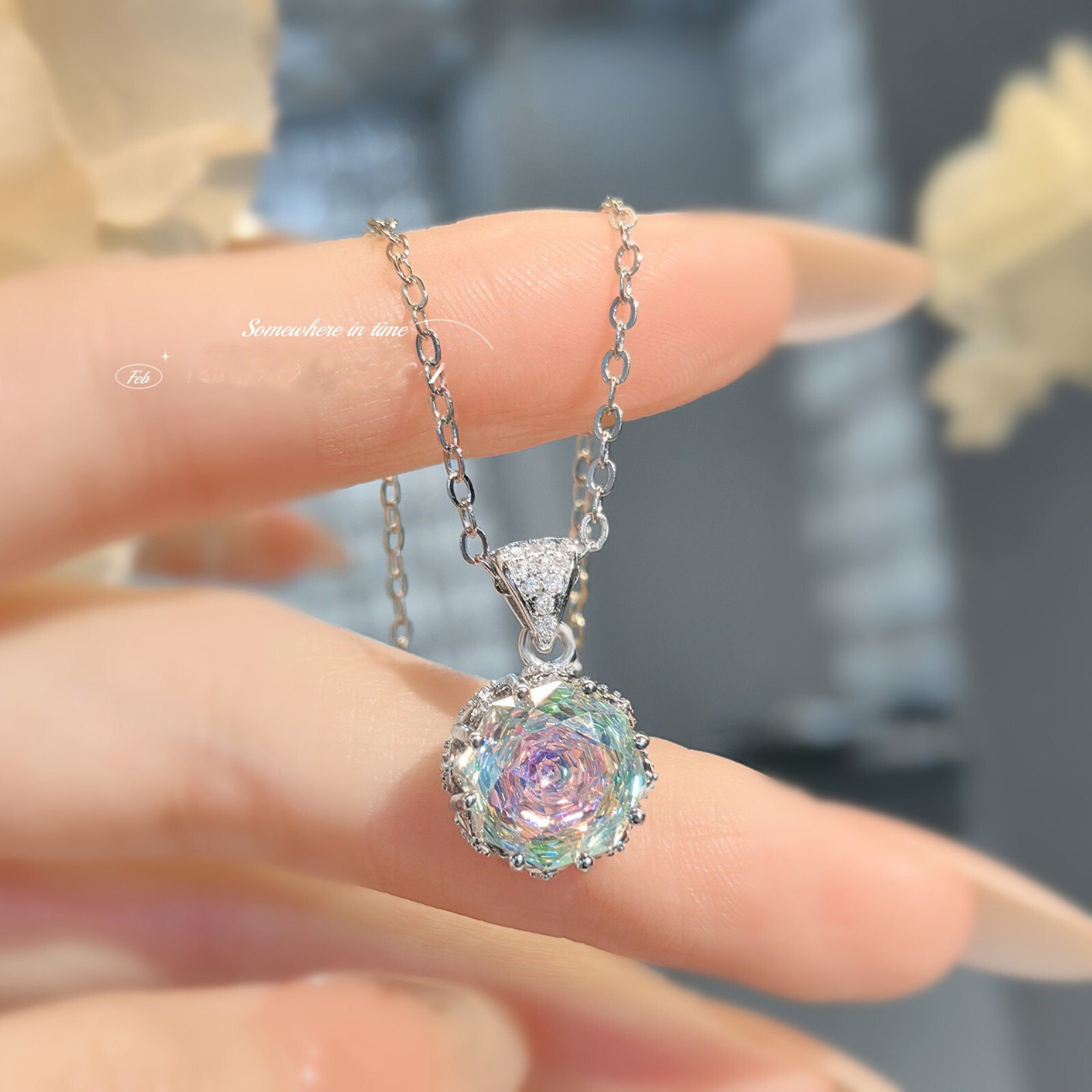 3pc Set Rose Cut White Mystic Topaz Gemstone Silver Women Necklace Earring Ring