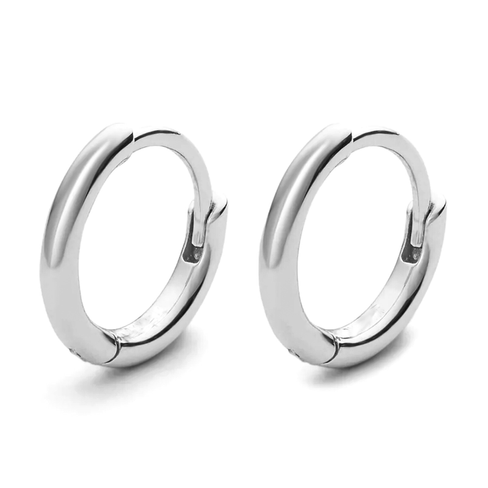 Classic Elegant Pure Solid 925 Sterling Silver White Gold Small Hoop Earrings