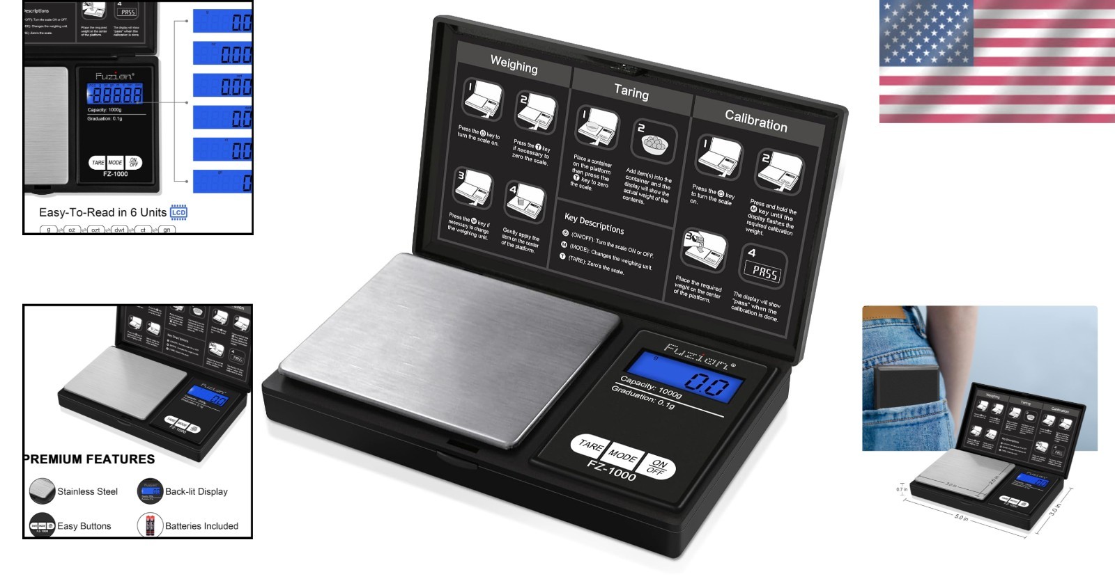 Portable 1000g Digital Scale with Tare Function – Ideal for Home and Travel
