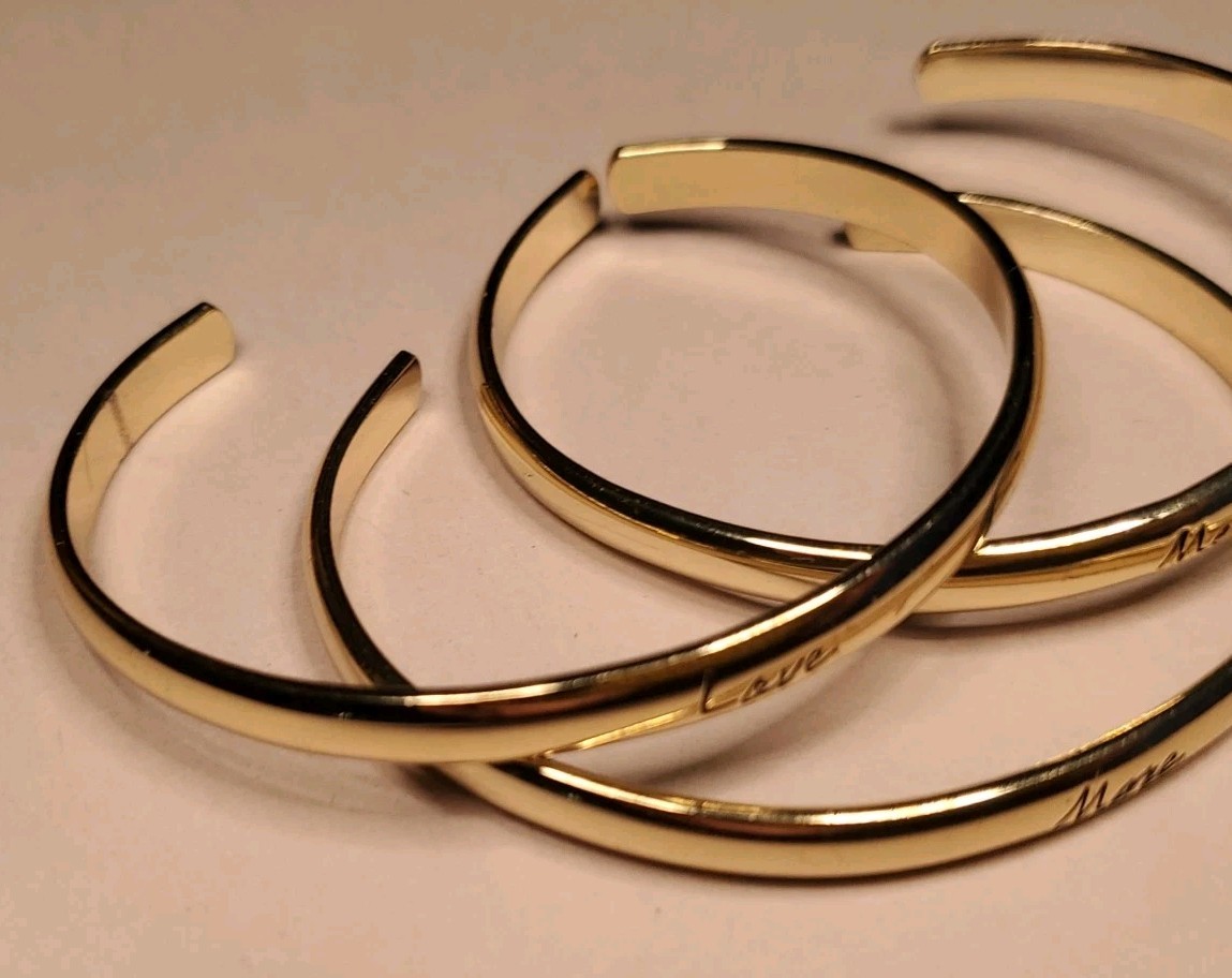 Cuff Bangle Bracelet Gold Tone Love Me More Set Engraved Stackable Minimalist.