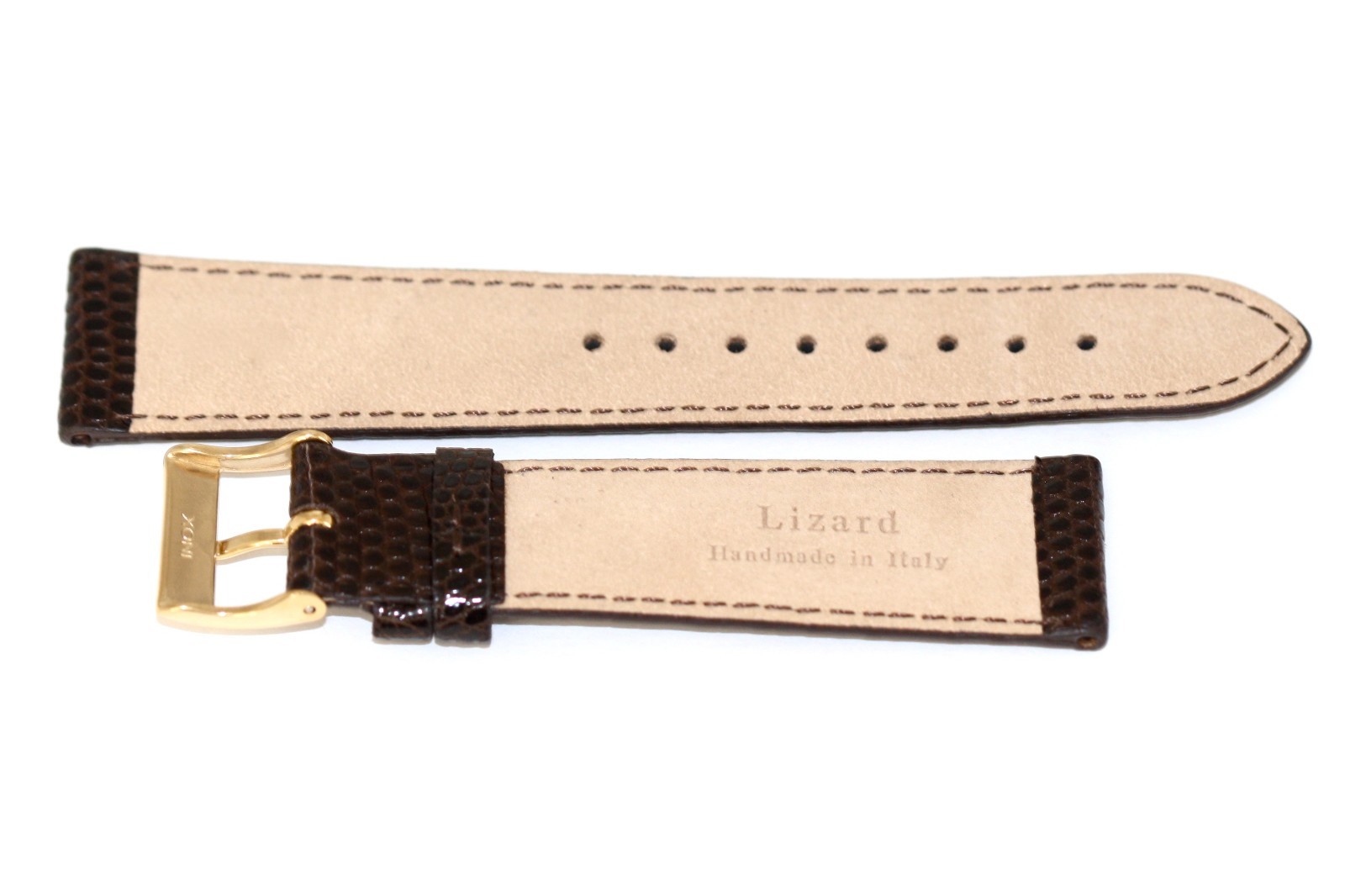Genuine Lizard Dark Brown Gold Buckle Watch Band Strap Handmade In Italy