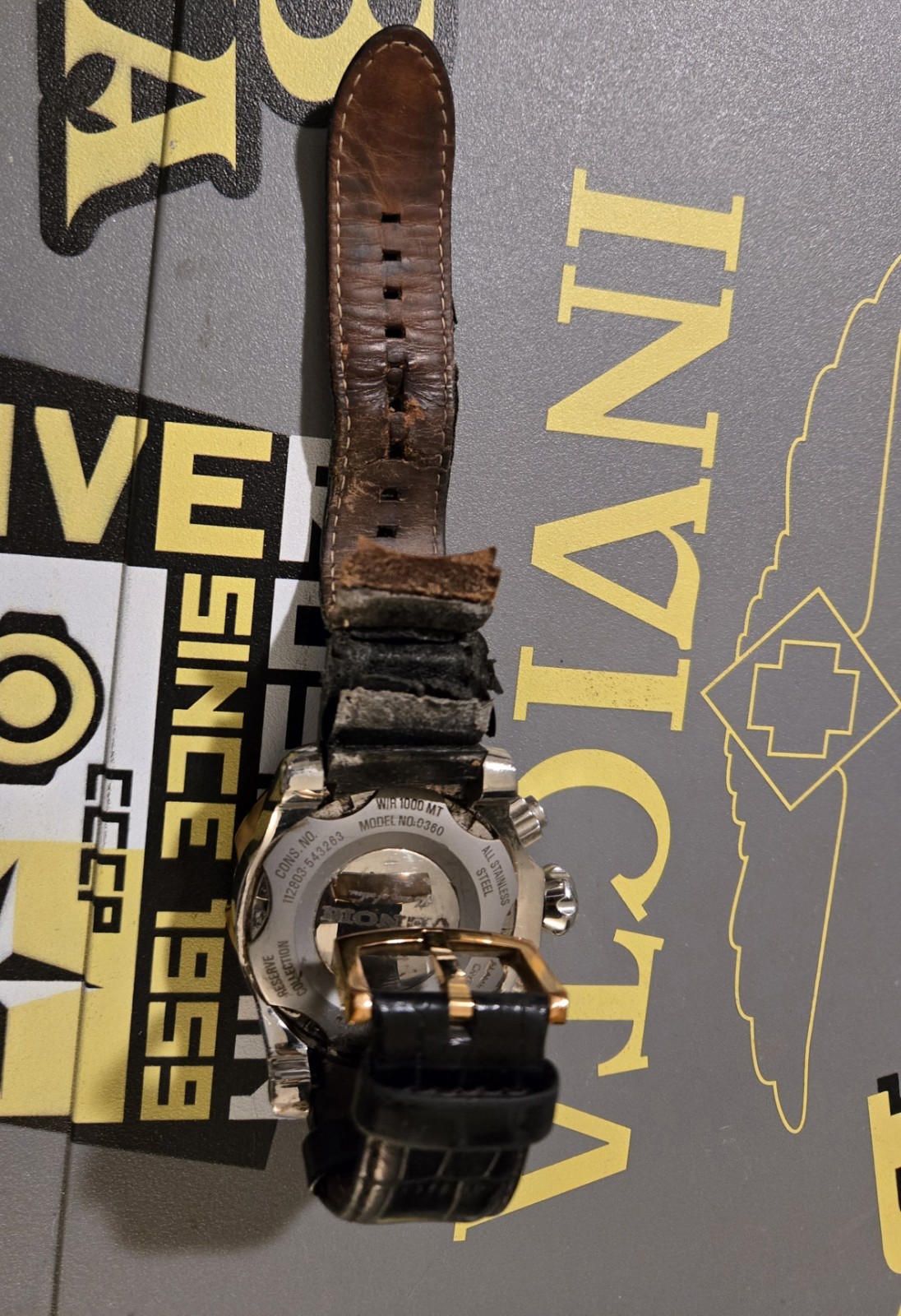 Invicta Reserve Men’s Quartz Chronograph Black Dial Leather Strap 52mm 1000m