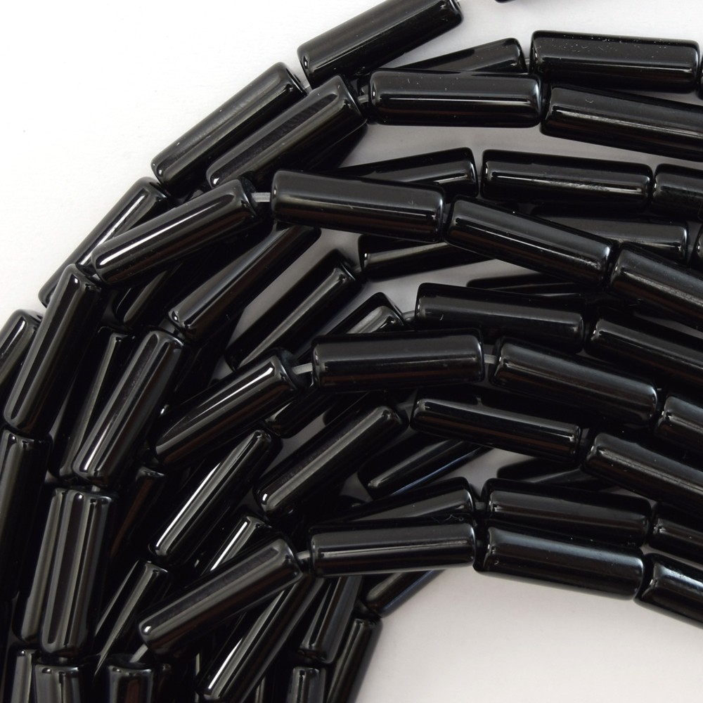 AA 13mm black onyx tube cylinder beads 15″ strand 4x13mm