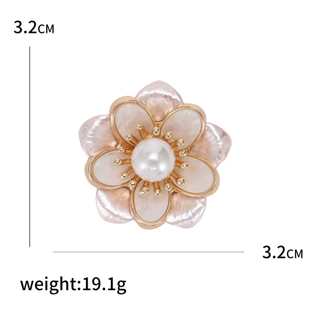 Camellia Flower Brooch Faux Pearl Gold Tone Enamel Floral Pin Cute Jewelry Gift