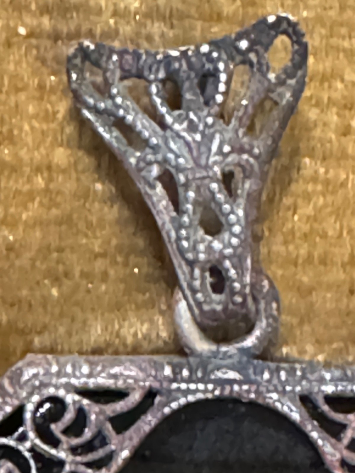 Antique Ornate Border with Black Onyx Mourning Pendant Etched Cross & Star Prism