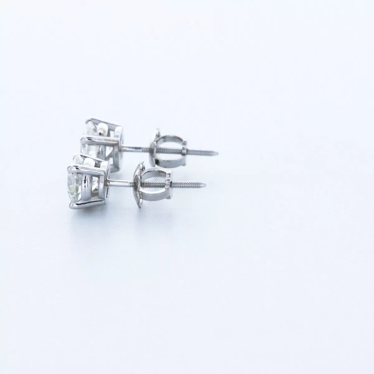 Stud Earrings Solid 14K White Gold Classic 1.39 CT Round Natural Diamond F SI1