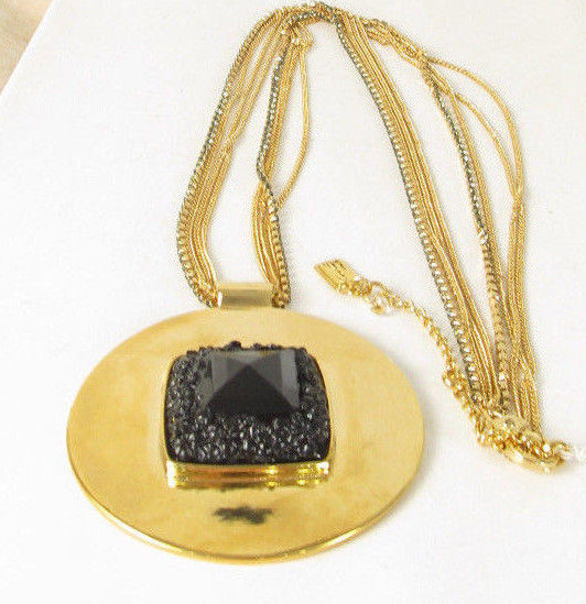 Kenneth Cole New York Faux Geode Long Necklace Gold-Tone/Black Urban Nero NWT