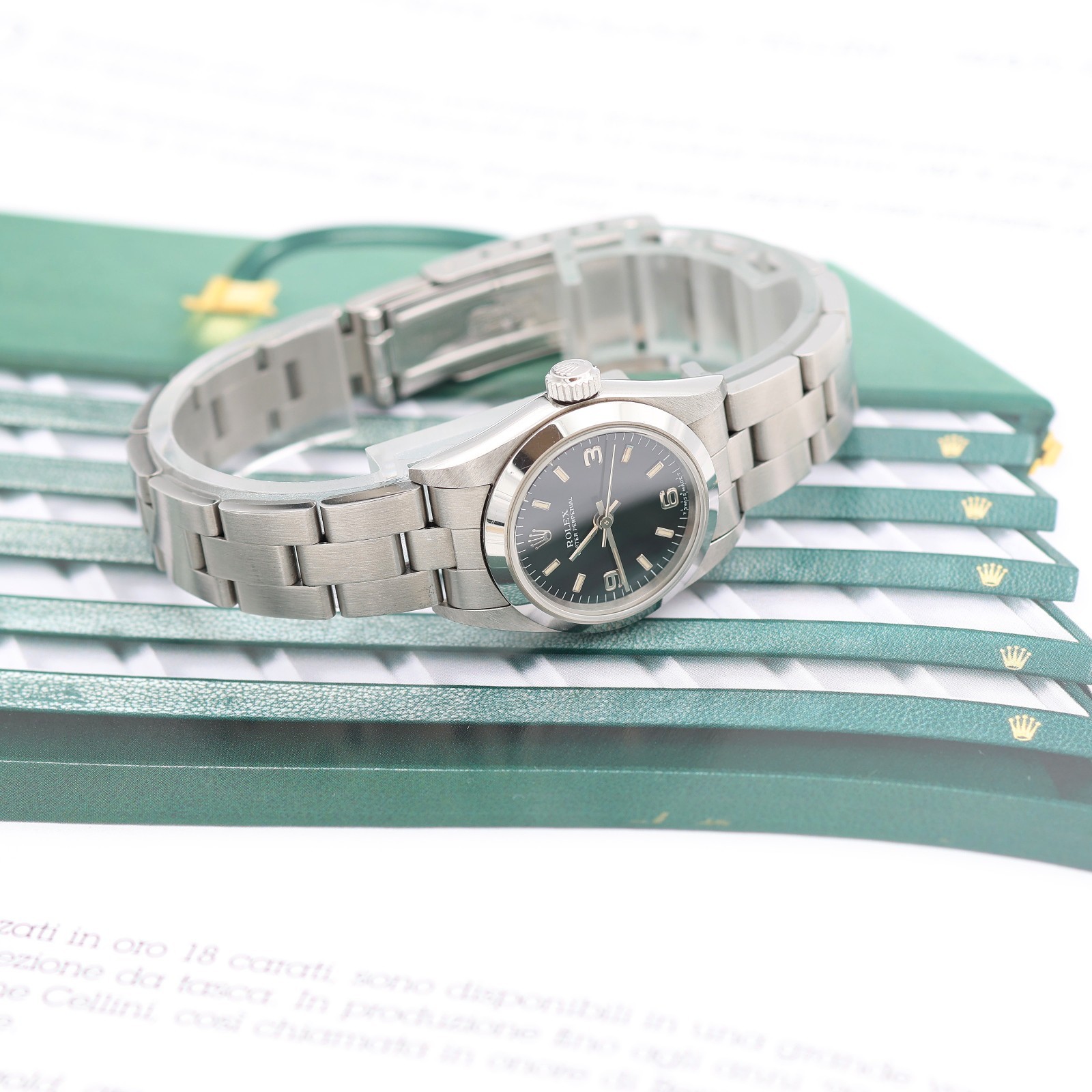 Rolex Oyster Perpetual ref. 67180 – Black 3-6-9 Dial – Oyster Bracelet