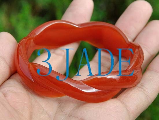 61mm Hand Carved Carnelian / Red Agate Twist Bangle Bracelet