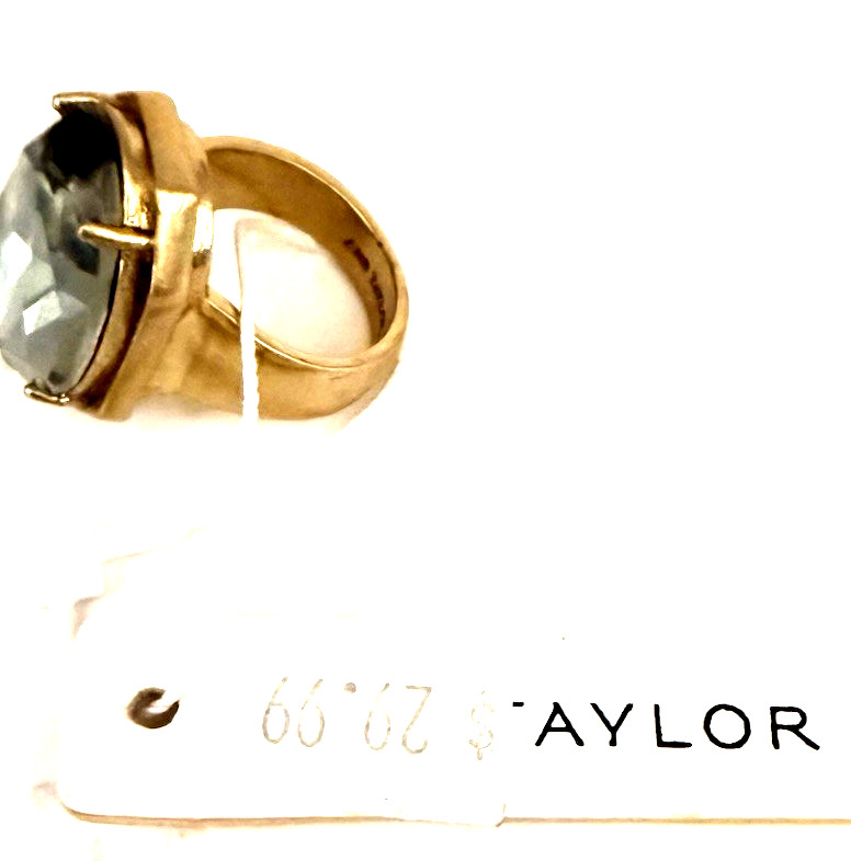 NWT ANN TAYLOR Large Smoky Graphite Oval Rhinestone Cocktail Ring Size 7
