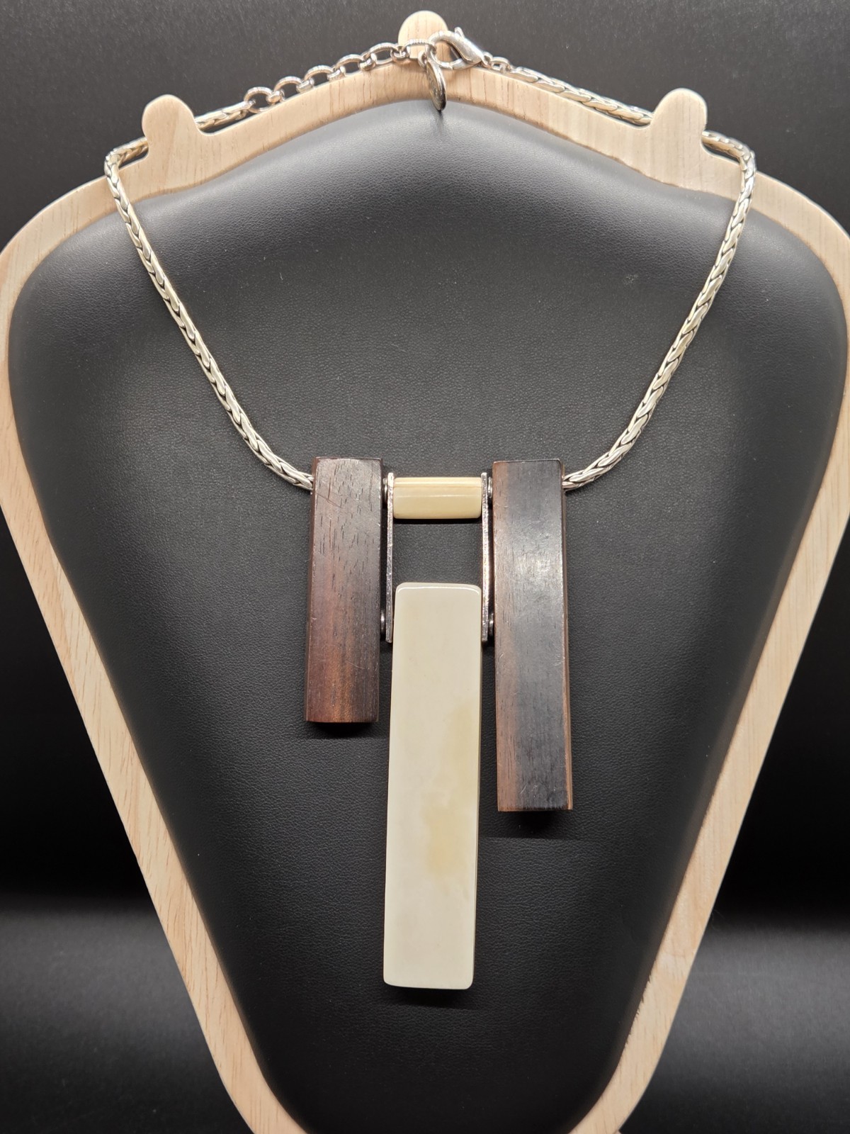 Vtg Original NATURE BIJOUX Wood Bone Bib Necklace DESIGNER JEAN-DANIEL CHRISTIN