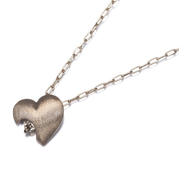 Auth KASHIKEY Necklace Brown Diamond 0.02ct Heart Solitaire 18K BG