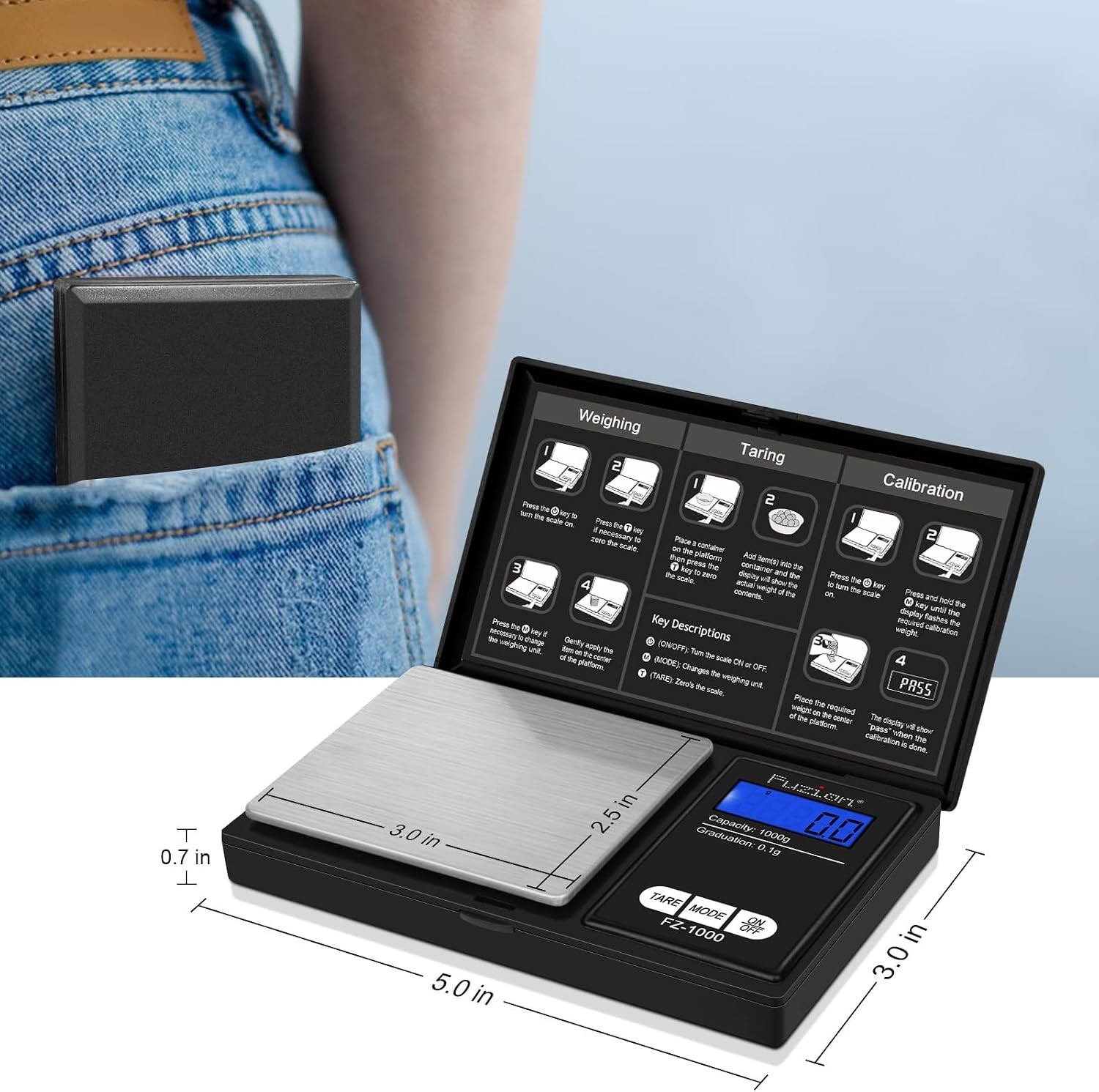 Portable 1000g Digital Scale with Tare Function – Ideal for Home and Travel