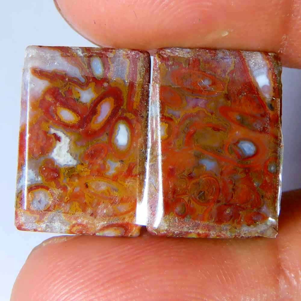 13.30Cts.100%Natural Red Palm Root Agate Cushion Pair Cab 11x16x3mm Top Gemstone