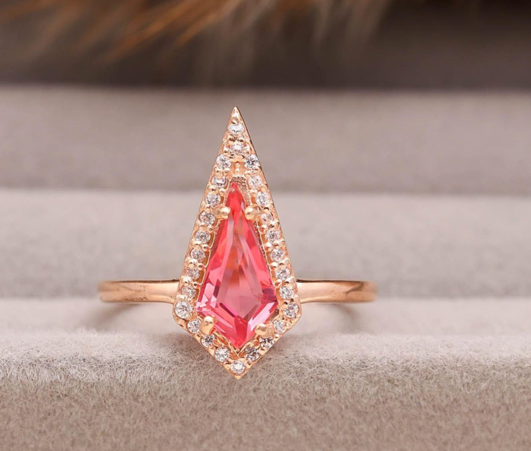 Natural Pink Topaz Kite Shape Ring Rose Gold Fill 925 Sterling Silver Jewelry
