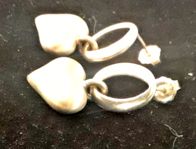 Vintage Sterling Silver Puffy Heart About 1 Inch Drop Earrings